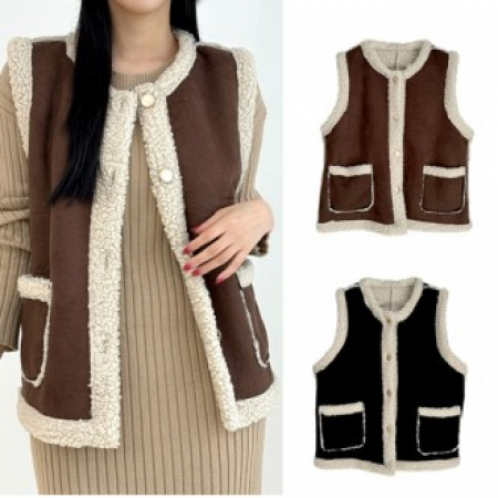 마하 무스탕 여성 양털 조끼 #2