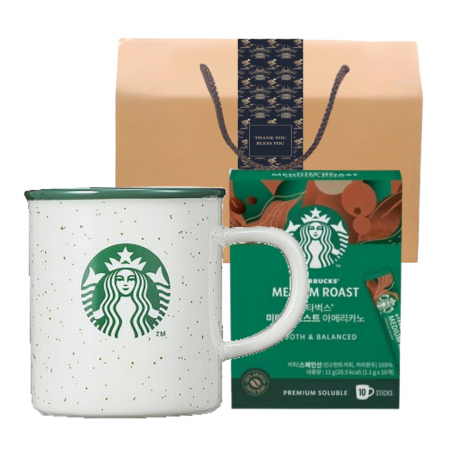 스타벅스 그린 사이렌 도트 머그 237ml + 스타벅스 커피스틱 10P 고급띠지 손잡이 기프트박스세트 #3
