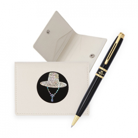 외국인 선물 갓 나전 한지가죽 카드지갑 아이보리 고급 금장 유성 볼펜 #3