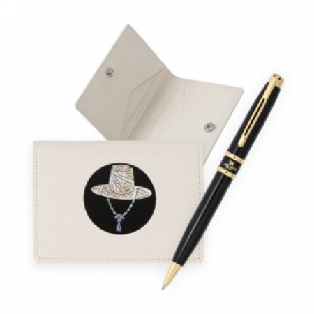 외국인 선물 갓 나전 한지가죽 카드지갑 아이보리 고급 금장 유성 볼펜 #2