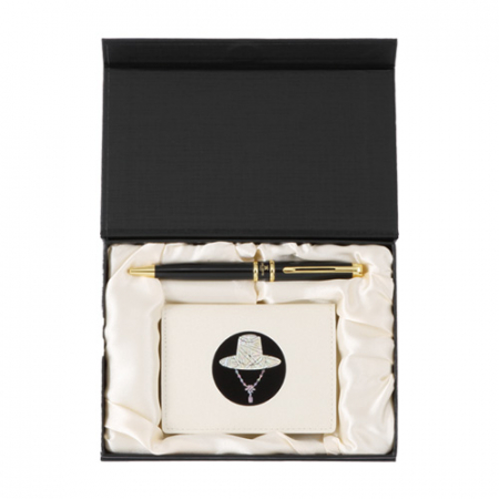 비즈니스 선물 고급 금장 볼펜 갓 나전 한지가죽 명함지갑 아이보리 #4