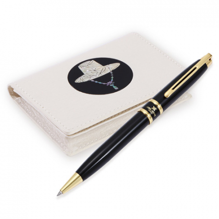 비즈니스 선물 고급 금장 볼펜 갓 나전 한지가죽 명함지갑 아이보리 #3