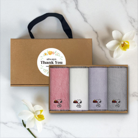 송월타올 스누피 블럭블랙 핸드타올 핸들패키지 4매입 세트 #3