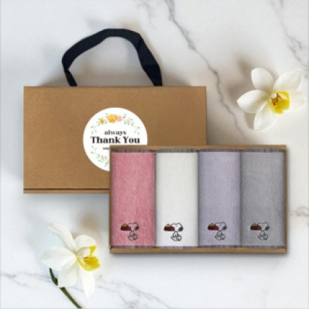 송월타올 스누피 블럭블랙 핸드타올 핸들패키지 4매입 세트 #2