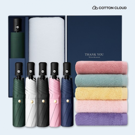 코튼클라우드 호텔수건 40수 200g 1P + UV차단 완전자동 심플온 암막 3단 양우산 세트 #3