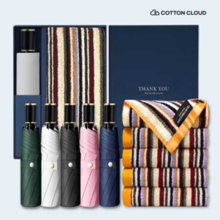 코튼클라우드 호텔수건 40수 파일드 1P + UV차단 수동 심플온 암막 3단 양우산 세트 #2