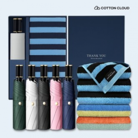 코튼클라우드 호텔수건 뱀부 혼방 라인드 1P + UV차단 수동 심플온 암막 3단 양우산 세트 #2