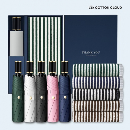 코튼클라우드 호텔수건 뱀부 혼방 트리스 1P + UV차단 수동 심플온 암막 3단 양우산 세트 #3