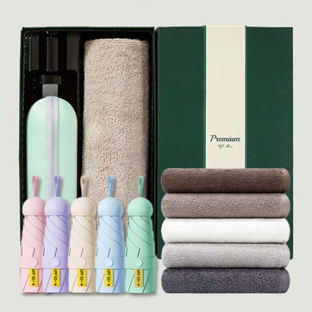 초경량 동글손잡이 캡슐5단 암막양우산+송월타올뉴라이트무지150g 우산타올 선물세트 #3