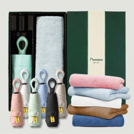 라이트핏 O링손잡이 5단암막양우산+보송보송데일리 순면타올155g 우산선물세트 #2