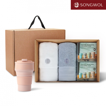 [송월타올] 리빙 기프트세트 37 송월 호텔컬렉션 클래식40 2P + 실리콘텀블러500ml 2P #3