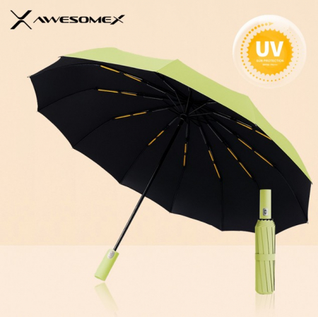 어썸엑스 UV차단 3단 완전자동 암막 파스텔 튼튼한 프리미엄 양우산 (UPF50+) 그린 // 인쇄배송무료