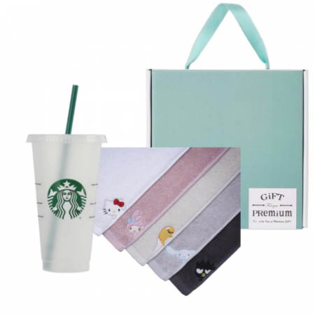 스타벅스 리유저블 콜드컵 709ml + 산리오캐릭터즈세면 타올 수건 기프트 세트 #3