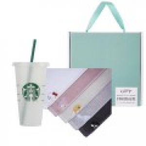 스타벅스 리유저블 콜드컵 709ml + 산리오캐릭터즈세면 타올 수건 기프트 세트