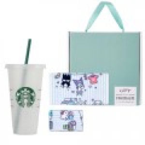 스타벅스 리유저블 콜드컵 709ml + 산리오캐릭터즈나염세면 타올 수건 기프트 세트