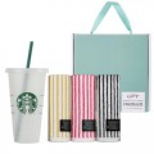 스타벅스 리유저블 콜드컵 709ml + 오뷔송 뱀부스트라이프 타올 수건 기프트 세트