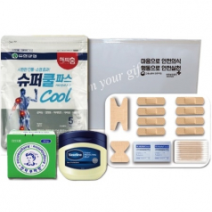 유한양행 슈퍼쿨파스1팩+안티푸라민+바세린50ml+구급밴드세트면봉22p 4종세트
