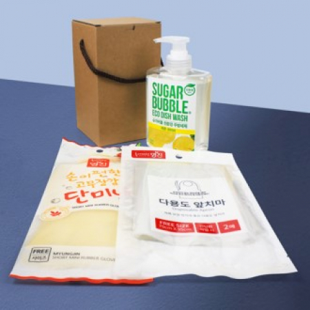 슈가버블 주방세제 470ml + 단미니 고무장갑 + 다용도 앞치마 2매 + 끈케이스 #2