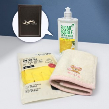 슈가버블 주방세제 280ml + 울리프렌즈 자수 핸드타올 + 면코팅 고무장갑 #2