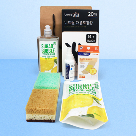 슈가버블 주방세제 280ml + 리필 280ml + 니트릴장갑 + 떡수세미2개 + 대일밴드뉴 8매입 + 소독용에탄올 #3