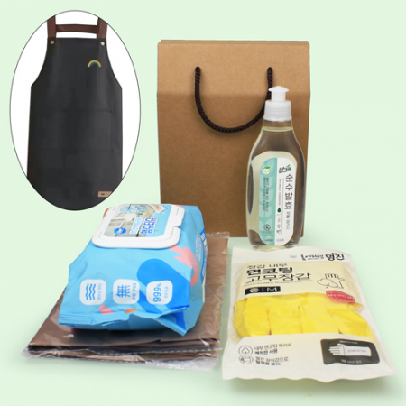 세균닦는 도톰한 행주티슈 70매+앞치마+참그린 주방세제 용기+면코팅고무장갑 #3