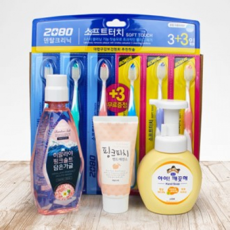 2080 소프트터치 이중 미세모 칫솔 3+3입 +LG 핑크솔트 가글 + 아이깨끗해 용기+과일나라 핸드로션 #2