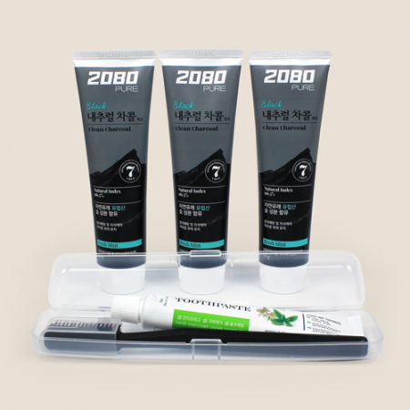 2080 내츄럴 챠콜 블랙치약 125g 3매입 + 위덴 휴대용 양치세트 #2