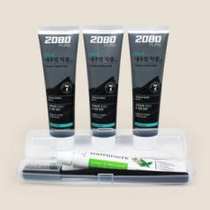 2080 내츄럴 챠콜 블랙치약 125g 3매입 + 위덴 휴대용 양치세트