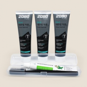 2080 내츄럴 챠콜 블랙치약 125g 3매입 + 위덴 휴대용 양치세트