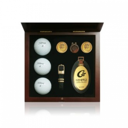 골프용품 기프트세트 가죽 네임텍 타원형 대형검정 원목케이스대형 클립볼마커소형금지 골프공 W0010 #2