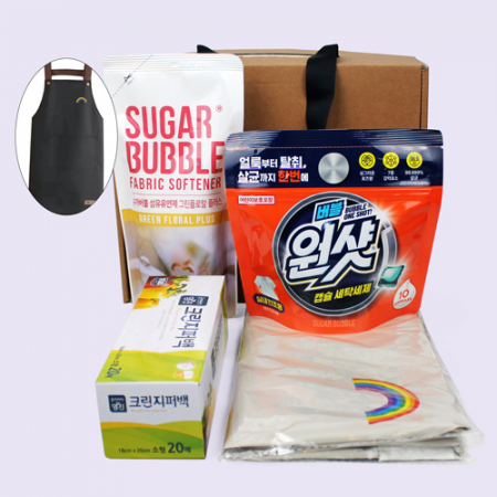 버블원샷 캡슐세제 + 슈가버블 섬유유연제 리필 + 방수 앞치마 + 크린지퍼백 4종세트 #3