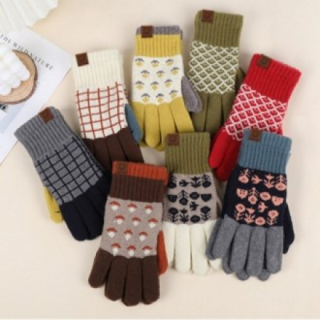 핑거 홀 자카드 배색 털장갑 #2