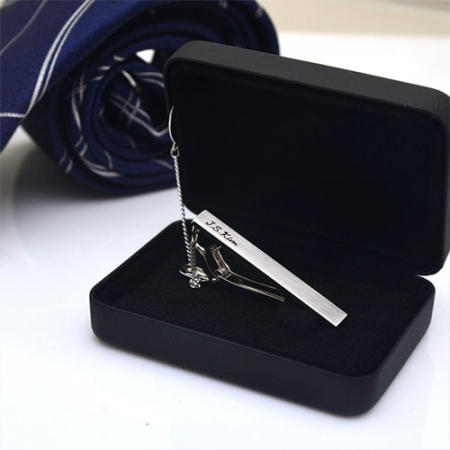 사각 헤어라인텍스쳐 넥타이핀(블랙이니셜각인) #5