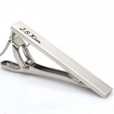 사각 헤어라인텍스쳐 넥타이핀(블랙이니셜각인) #2