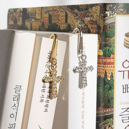 유니공작소 금속 큐빅 십자가 책갈피 북마크 실버 (이니셜각인) #5