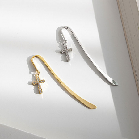 유니공작소 금속 큐빅 십자가 책갈피 북마크 실버 (이니셜각인) #9