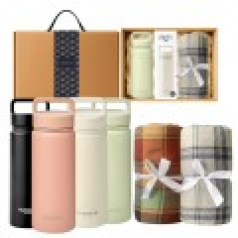 글라스락 스포티 핸들 텀블러 500ml + 극세사 똑딱이 담요 고급띠지 손잡이 기프트박스세트