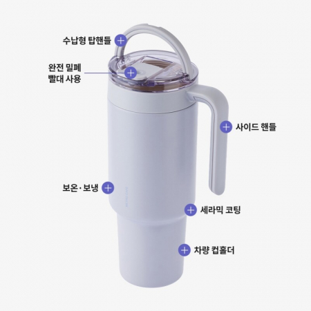 락앤락 에버 쇠맛걱정없는 메트로 카페 듀얼핸들 세라믹 텀블러 1.2L (빨대포함) #5