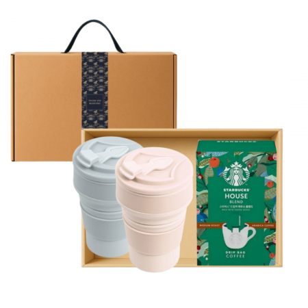 친환경 접이식 실리콘 텀블러 500ml 스타벅스 드립백 5P 고급띠지 손잡이 기프트박스 선물세트 #3