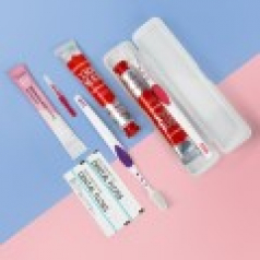 크리오 치약칫솔세트 + 2080 가글 + 일회용치실 + 일자형 치간칫솔 + 투명케이스