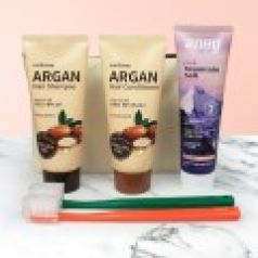 과일나라 아르간 샴푸+컨디셔너 + 2080 핑크솔트치약 + 크리오 미세모칫솔 + 에코파우치