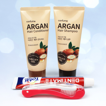 과일나라 컨퓸 아르간 샴푸+컨디셔너 + 크리오 덴티메이트 치약 + 고급형 접이식 칫솔 + 종이케이스 #3