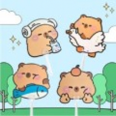 큐티 카피바라 양면 부채 P2523