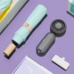 루티네 선물세트 삼색 삼단 수동 양우산 + 우산애착 미니 선풍기 + 보조배터리