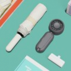 루티네 선물세트 솜사탕 3단 자동 양우산 + 우산애착 미니 선풍기 + 보조배터리