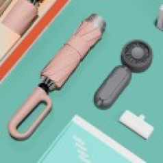 루티네 선물세트 비너그립 거꾸로 자동 양우산 + 우산애착 미니 선풍기 + 보조배터리