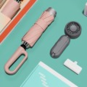 루티네 선물세트 비너그립 거꾸로 자동 양우산 + 우산애착 미니 선풍기 + 보조배터리