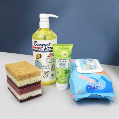 부케가르니 주방세제 750ml  핸드크림 100g + 세균닦는 행주티슈 70매 + 떡수세미 2개 #2