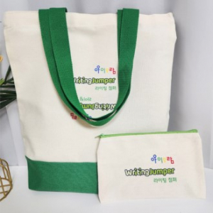 그린 배색에코백 숄더백 파우치 제작 소량 단체 기념품