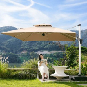 올지 누아브 대형 파라솔 3m 받침대 세트 led 사각 폴딩 접이식 각도조절 회전 야외 카페 옥상 정원 테라스